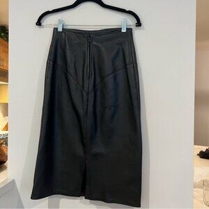 Vintage Black Soft Leather High Waist Midi Pencil Skirt Size 4